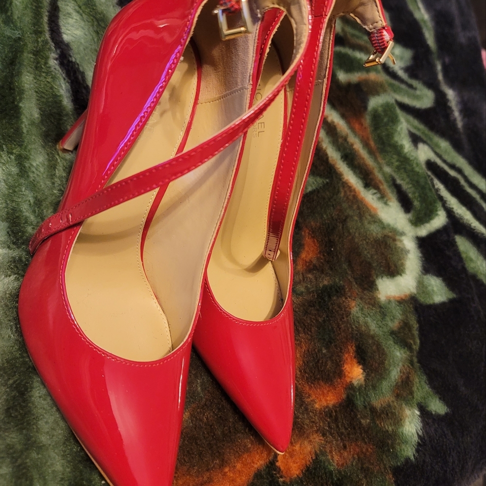 Michael Kors Patent Leather RED Stiletto Heel W/ Ankle Strap